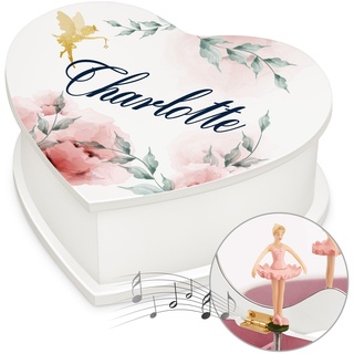Maverton personalisierte Musikschmuckdose in Herzform mit Aufzieh-Spieluhr - Schmuckkästchen Ballerina Spieldose - Herz Schmuckkiste für Mädchen zur Taufe Erstkommunion - zu Weihnachten - Fee