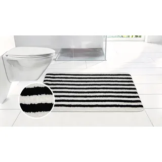 Badematte OTTO HOME "Streifen, Jannika, Badvorleger, Badezimmer Teppich", schwarz, weiß, H:12mm, Polyester, Badematten, Badematte, Scandi, modern, gestreift, Badteppich, Badematten