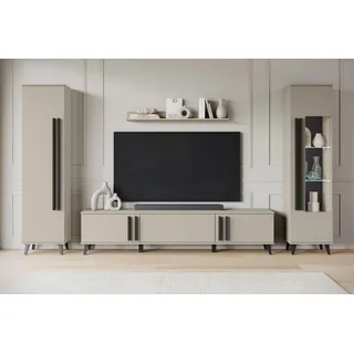 Home Affaire Wohnwand HOME AFFAIRE "Helsinki, Modernes Set mit verglaster Vitrine", braun (congo), B:260cm H:159,5cm T:33cm, Holzwerkstoff, Kastenmöbel-Sets, Wohnwand, mit lamellengriffen, verstellbaren Einlegeböden und Kunststofffüßen