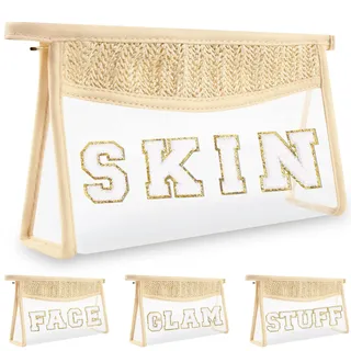 izuzta Boho-Make-up-Tasche für Damen und Mädchen, transparent, hautfarben
