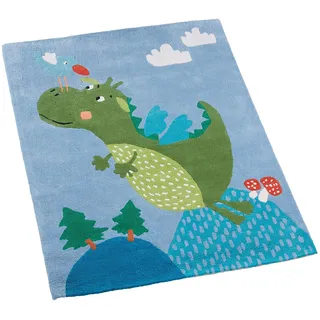 Kinderteppich 100% Baumwolle in Handarbeit hergestellt, Drache, 100 x 130 cm