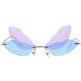 Amini Mode Sonnenbrille Libelle Flügel Sonnenbrille Randlose Unregelmäßigen Gläser Damen Transparente Gradient Lens Brillen klare Ozean-Linse Schattierungen Party-Sonnenbrille (Lila)