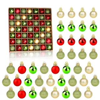49 Stück Mini Weihnachtskugeln, 3 cm Rot Grün Gold Weihnachtsbaumkugeln Klein Hängende Kugeln Weihnachtsbaum Deko Kunststoff Bruchsichere Mini Christbaumkugeln für Weihnachtsdeko Party Dekoration