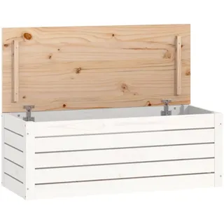 vidaXL Truhe, Aufbewahrungsbox mit viel Stauraum, Aufbewahrungstruhe mit Deckel, Werkzeugkasten Holzbox Holztruhe, Weiß Massivholz Kiefer