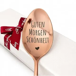 Personalisierter Löffel mit Gravur – „Guten Morgen Schönheit“ oder Wunschtext – Geschenk für Freundin, Mama, Schwester – Farbe & Größe wählbar – Optional Geschenkbox