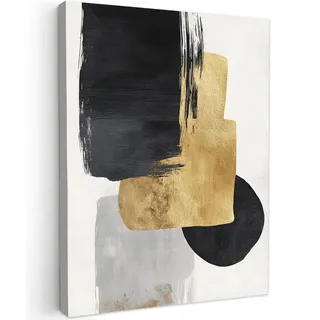 LEINWANDBILD Gold - Rechtecke - Kreise - Abstrakt Wandbild Wohnzimmer 60x80 cm