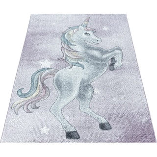 Kinderteppich AYYILDIZ TEPPICHE "FUNNY 2102" Teppiche Gr. B/L: 80 cm x 150 cm, 11 mm, 1 St., lila (violett) Kinder Kinderzimmerteppiche Einhorn Motivteppich