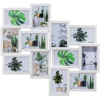 Levandeo® Bilderrahmen Collage, Bilderrahmen 58x55cm Collage 12 Fotos 10x15 Ahorn Weiß MDF Holz 10x15