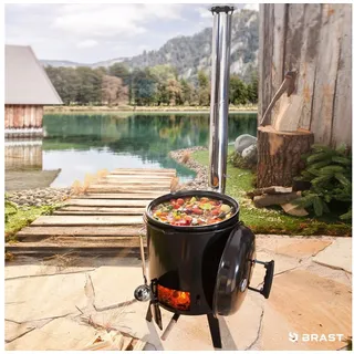 BRAST Kombigrill Eintopfofen mit Grillfunktion Ofen Kugelgrill, XXL Kamin mit integrierter Luftregulierung, 15L Gulaschkanone für den eigenen Garten, 5in1: Kochen, Grillen, Braten, Rösten & Dünsten schwarz