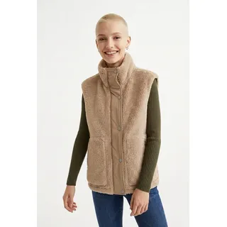 Plüschweste ONLY "ONLBARI LIFE TEDDY WAISTCOAT OTW", Damen, Gr. S, humus, Plüsch, Obermaterial: 100% Polyester, unifarben, normal, Westen, Kunstfaser