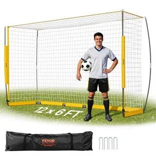 Vevor Tragbares Fußballtor Soccertor Fußballnetz 3,66 x 1,83 m für den Garten, großes Übungsfußballnetz Trainingstor-Set mit Stahl-Glasfaserstruktur, Allwetter-Fußballtore mit Tragetasche, Gelb