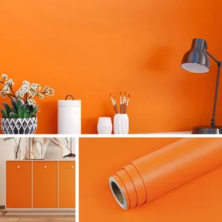 Livelynine Tapete Selbstklebend Orange Matt 40CMx10M Selbstklebende Tapete Orange Wand Schlafzimmer Wohnzimmer Flur Klebefolie Orange Uni Möbelfolie Orange Kinderzimmer Klebetapete Selbstklebend Wand