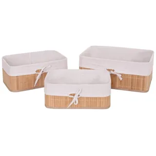 MCW 3er Set Aufbewahrungskorb MCW-C21, Korb Aufbewahrungsbox Ordnungsbox Sortierbox Regalkorb, Bambus ~ naturfarben