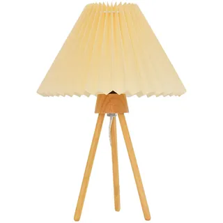 Retro-nachttischlampe Aus Massivholz Und Stoff Mit Plissiertem Lampenschirm, Stufenlosem Dimmer, Nordischem Design, Sanftem Licht Zum Lesen, Fürs Büro Oder Als Gemütliche Dekoration