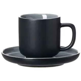 Ritzenhoff & Breker Jasper Espressotassen mit Untertassen, Schwarz, 240 ml, Espressogeschirr mit Soft-Touch-Haptik & Mattglasur, Spülmaschinengeeignet