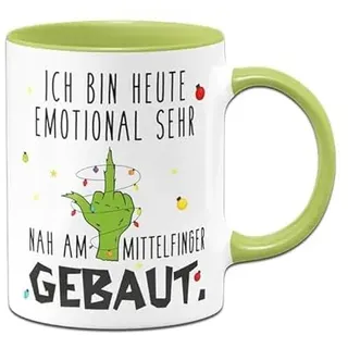 Tassenbrennerei Grinch Tasse - Ich bin heute emotional sehr nah am gebaut - Weihnachtstasse lustig mit Spruch - Kaffeetasse Anti Weihnachten (Grün)
