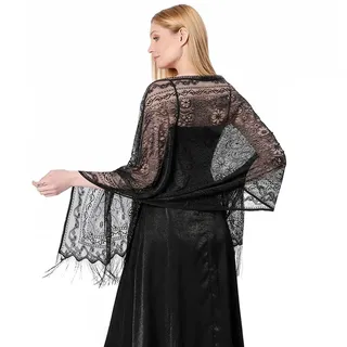 CCAIPU Spitze Stola für Damen, Lace Weich Schultertuch Schals Hochzeit Party Festliche Stola für Abendkleid (Schwarz-C) - 185*65