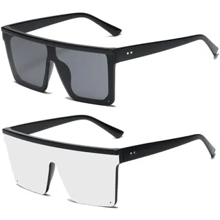 Long Keeper Übergroße Sonnenbrille Quadratisch für Herren Damen Vintage Sonnenbrille Eckig Verspiegelt Groß UV400-Schutz Mode Quadratisch Brille, 60MM - 60 mm