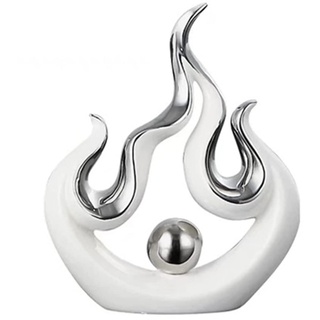 LGYKUMEG Abstrakte Skulptur Deko Weiß Flamme Statue, Keramik Deko,Schlafzimmer Wohnzimmer Deko Modern Figuren,Wohnung Zimmer Regal Schreibtisch Fensterbank Dekoration,Weiß,S