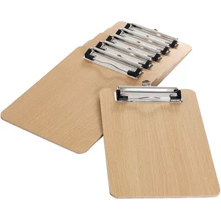 6er Klemmbrett A5 aus Hartholz extra dick 4mm, mit Aufhängeose, Gummierter Metalklemme, Schreibbrett Pad Halter Clipboard - Qualität Holz Faserplatte - Zwischenablage Schreibblock, TKD8010