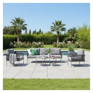 MANDALIKA Garden Gartenlounge-Set Premium Gartenmöbel Set Edelstahl / Rope Lounge Set Vogue grau