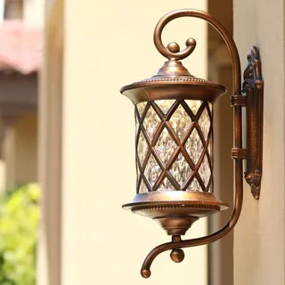 Mengjay Retro Wandlampe-Antike Außenwandleuchte E27 Gartenlampe Retro Antike Wandleuchte mit Glaslampe Abdeckung Outdoor Lampe Wasserdichte Tür Balkon Villa Außenlampe-Antike Farbe. (F)