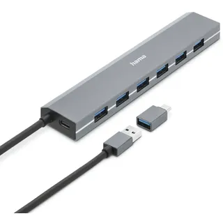 Hama USB-Hub 7 Ports, USB 3.2 Gen1, 5 GBit/s inkl. USB-C-Adapter und Netzteil