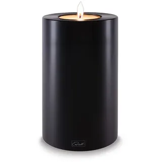 Qult Farluce Trend Schwarz ∅ 8 cm • Teelichthalter in Kerzenform • Kerze • Kunststoffkerze in Kerzenoptik • Teelichtkerze mit Teelichteinsatz • inkl. Teelicht (Höhe 15 cm)