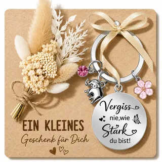 Kleine Geschenke für Frauen Set, Mutmacher Geschenk mit Schlüsselanhänger | Trockenblumen, Karte & Geschenkbeutel, Mutmacher Glücksbringer Geschenk, Geburtstagsgeschenk für Frauen Schwester Freundin
