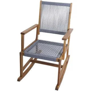 Mendler Schaukelstuhl HWC-P73, Garten Outdoor Wippstuhl Relaxstuhl Schaukelliege, Akazie Holz Rope Seilgeflecht ~ grau