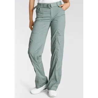 Cargohose KANGAROOS, Damen, Gr. 32, N-Gr, grün (khaki, grau), Web, Obermaterial: 50% Baumwolle, 46% Polyamid, 4% Elasthan, kontrastfarbene Details, unifarben, bequem bodenlang, Hosen Cargohose, mit besonderem Taschen-Design, Topseller