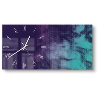 DEQORI Wanduhr 'Türkis-pinker Farbdunst' (Glas Glasuhr modern Wand Uhr Design Küchenuhr) blau|rosa 60 cm x 30 cm
