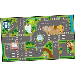 Buki, Spielteppich + Spielmatte, Leuchtender Autoteppich + 3 Autos (120 x 72 cm)