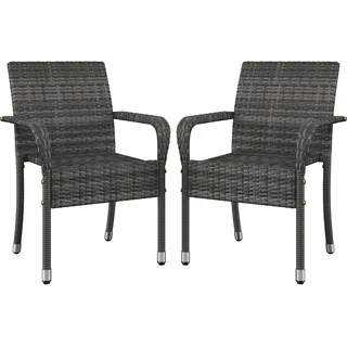 Yaheetech 2er Set Polyrattan Gartenstühle Stapelbar, Rattanstühle Stapelstuhl mit Armlehnen & Rückenlehne, Rattan Stuhl Balkonstuhl für Garten Balkon Terrasse, Grau 58×58×84cm