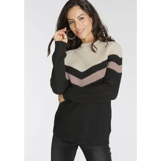 LAURA SCOTT Strickpullover mit mehrfarbigem Streifendesign Schwarz/Rosa 38