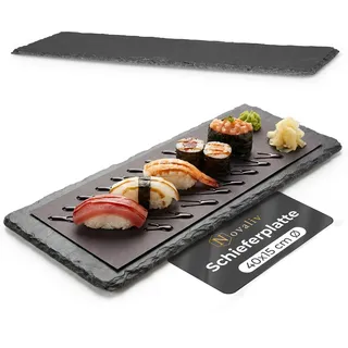 Novaliv 2x Schieferplatten I rechteckig I 30x10x0,4 cm I Schiefer Platten Schieferteller Servierteller Servierplatten Schiefer Teller Set