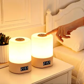 POCKETMAN Nachttischlampe Touch Dimmbar,3 Modi LED Nachtlicht USB Aufladbar mit Fernbedienung,Warmweiß Stilllicht mit Timing & Speicherfunktion,Kabellos Tischlampe für Schlafzimmer,Wohnzimmer(2 Stück)