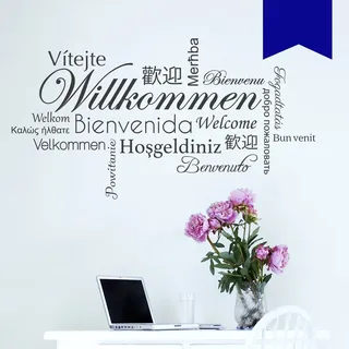 WANDKINGS Wandtattoo - Willkommen in verschiedenen Sprachen - 75 x 41 cm - Verkehrsblau - Wähle aus 5 Größen & 35 Farben