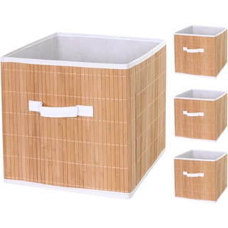 Mendler 4er-Set Faltbox HWC-C21, Korb Aufbewahrungskorb Ordnungsbox Sortierbox Aufbewahrungsbox, Bambus 32x32x32cm naturfarben
