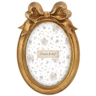 Clayre & Eef Bilderrahmen Prächtiger Bilderrahmen Oval Gold Barock mit Schleife 10x15