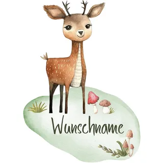GRAZDesign Wandtattoo Waldtiere mit Namen personalisiert Kinderzimmer, Babyzimmer, Wandaufkleber Reh Rehkitz - 55x40cm