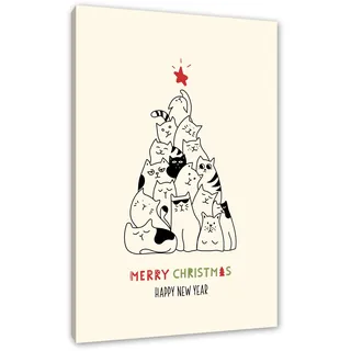 Pixxprint Weihnachts Collection - Weihnachtsbaum Katzen I als, Größe: 60x40cm, Leinwandbild, fertig gespannt, Wandbild, Dekoration, Kunstdruck, kein Poster