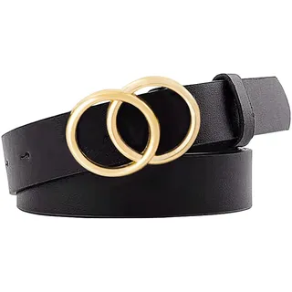 QH-Shop Mädchen Ledergürtel Kids Leather Belts Mode Schwarz Weichen Kunstleder mit Schnalle Doppel O-Ring Verstellbarem Einzigartig Design für Frauen Damen Kleider Jeans Hose Uniform - 92