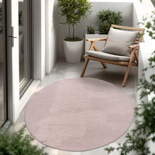 Paco Home Outdoor Teppich, Wetterfest Pflegeleicht Küchenteppich Ideal für Terrasse Balkon Garten, Flachgewebe Sisaloptik Modern Einfarbig meliert, 80 cm Rund, Pink