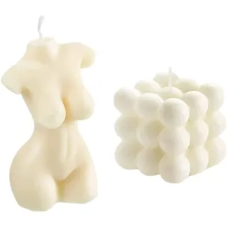 Duftkerzen 2 Stueck, Bubble Candle-Cube, handgegossen, weiße Sojawachs, fuer Raumdekoration