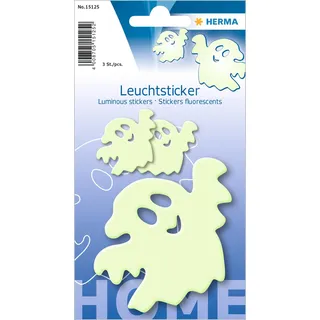 HERMA 15125 Aufkleber Geist klein groß, 3 Stück, selbstklebend, leuchtende Gespenst Wandaufkleber Wandsticker, Leuchtsticker aus Plastik zur Kinderzimmer Dekoration für Halloween Kinder Mädchen Jungen