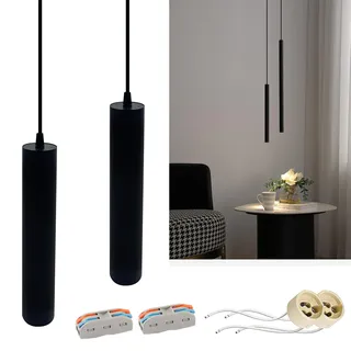 FEILEMAN Pendelleuchte GU10 Zylinder, 30cm, Aluminium, Schwarz,2 Stück | Hängelampe, Moderne zylindrische Form, Für Wohnzimmer Schlafzimmer, Ohne Glühbirne