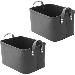 Aufbewahrungskorb Dunkelgrau, 2 Stück Filzkorb Grau Filz Aufbewahrungsbox Stoffaufbewahrungskörbe, mit 2 Griffen auf Beiden Seiten (31cm x 21,5cm... - Schwarz