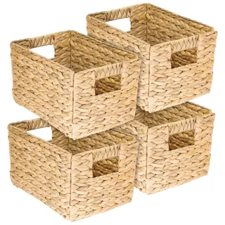 HMF Aufbewahrungskorb faltbarer Korb geflochten aus Wasserhyazinthe Seegras 32 x 23 x 20 cm beige