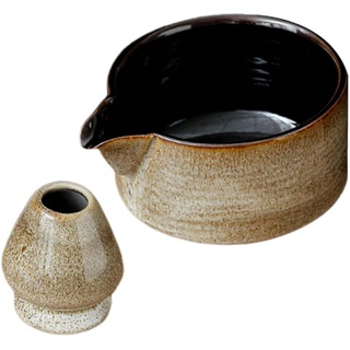 Sharplace 2X traditionelle Matcha-Schüssel und Chasen-Ablage, handgefertigte Moderne japanische Teezeremonie aus Keramik, Salatbrei-Schüssel, Tasse und, Weiß